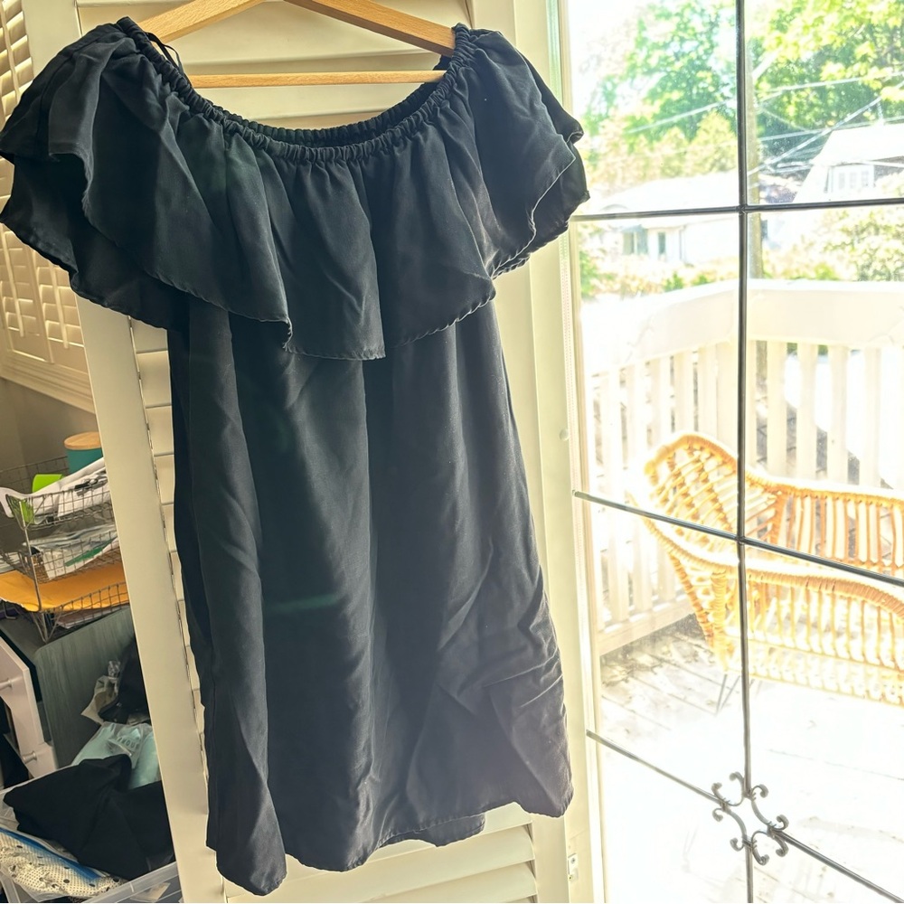 Black ZARA off the shoulder mini dress.